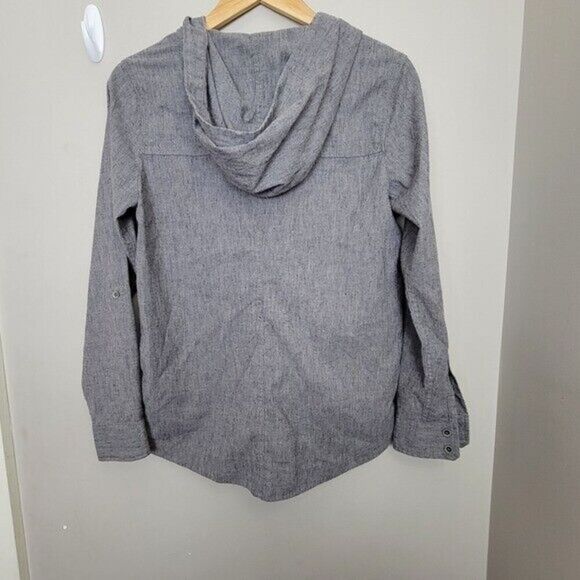 prAna Womens Shelton Top Hooded Hemp Pullover Secret Pocket Grey Chambray Small - Picture 4 of 4